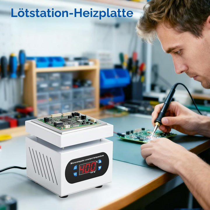 PCB Heizstation, 350W Elektrische Heizplatte Lötstation 100x100 MM, 0-400℃, Vorheizen Station, LED M
