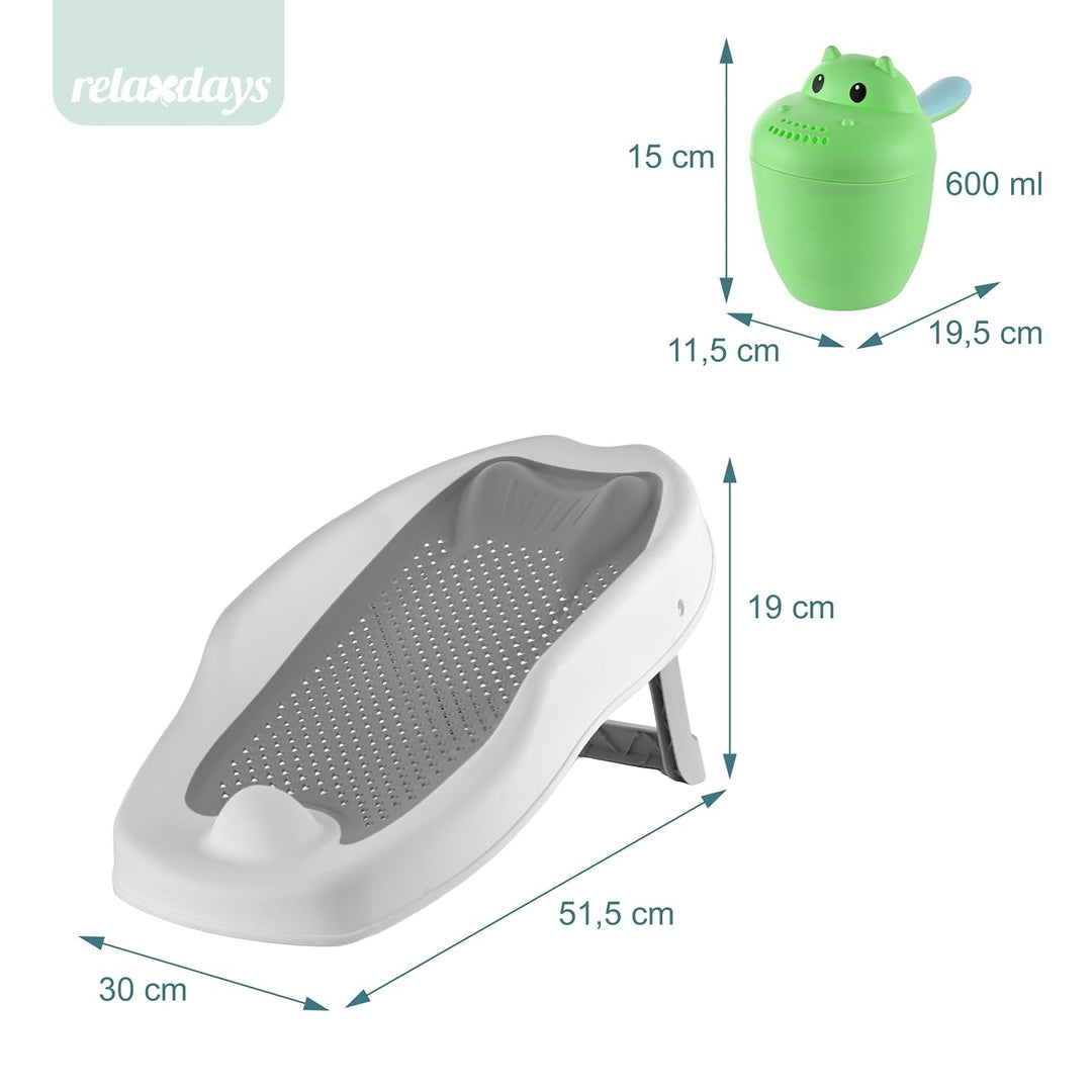Relaxdays Baby-Badehilfe Set, mit Haarwaschbecher, tränenfrei, grau, grau