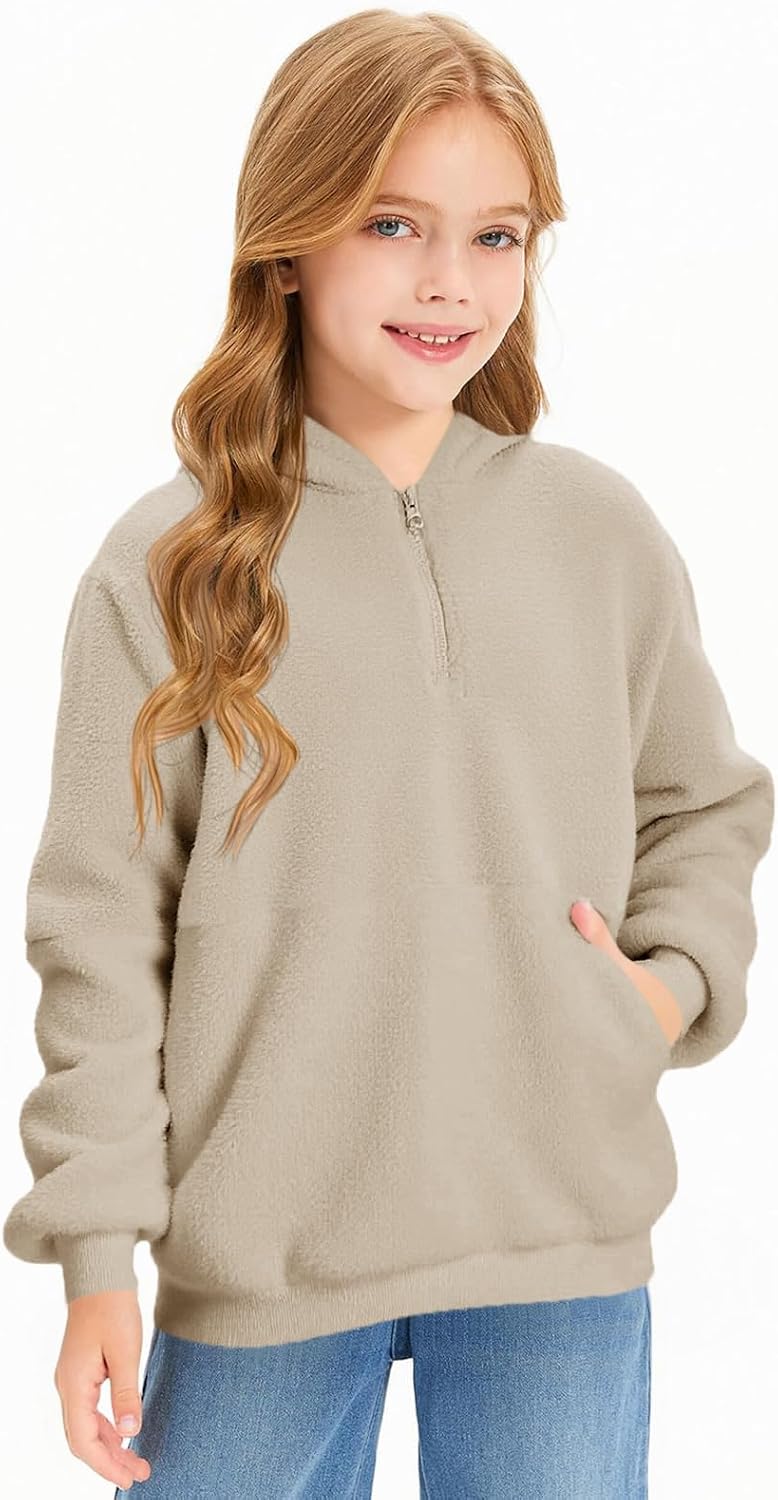 Imily Bela Kinder Mädchen Kapuzenpullover Fleece Hoodies Sherpa Pullover Teddy Sweatshirt Langarm Pu