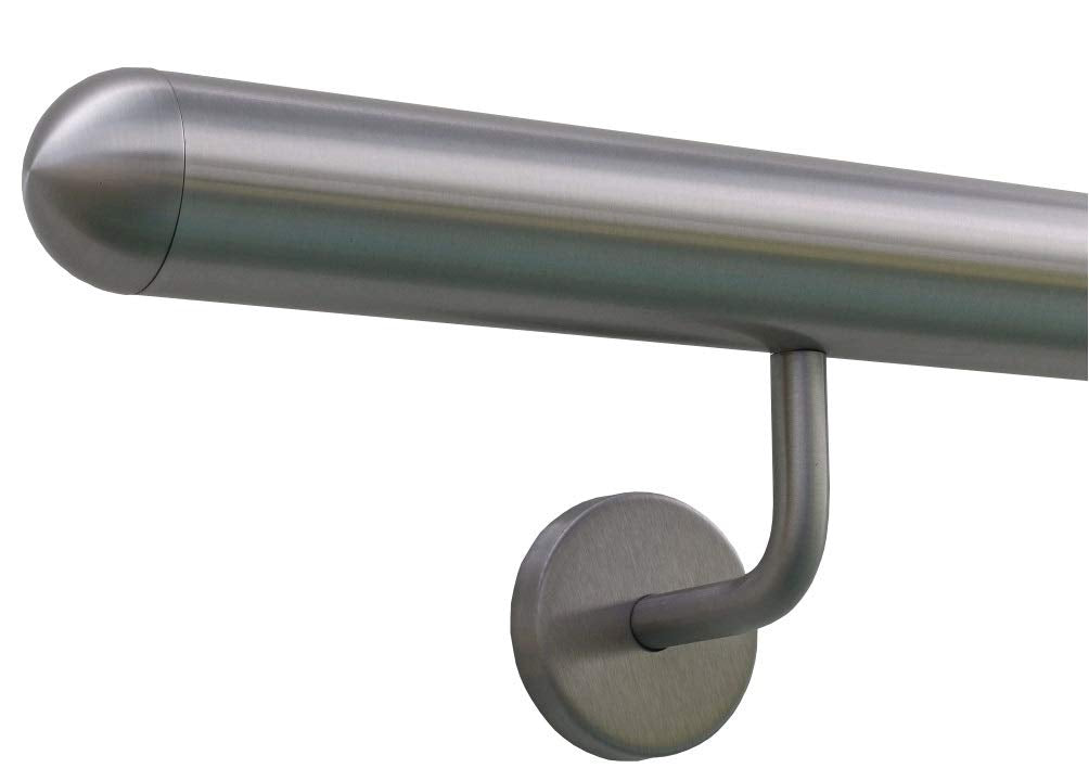 TIBU Handlauf Edelstahl 33,7 mm Geländer 0,3m - 6m, Länge 120 cm, Ende halbrunde Kappe und gewinkelt