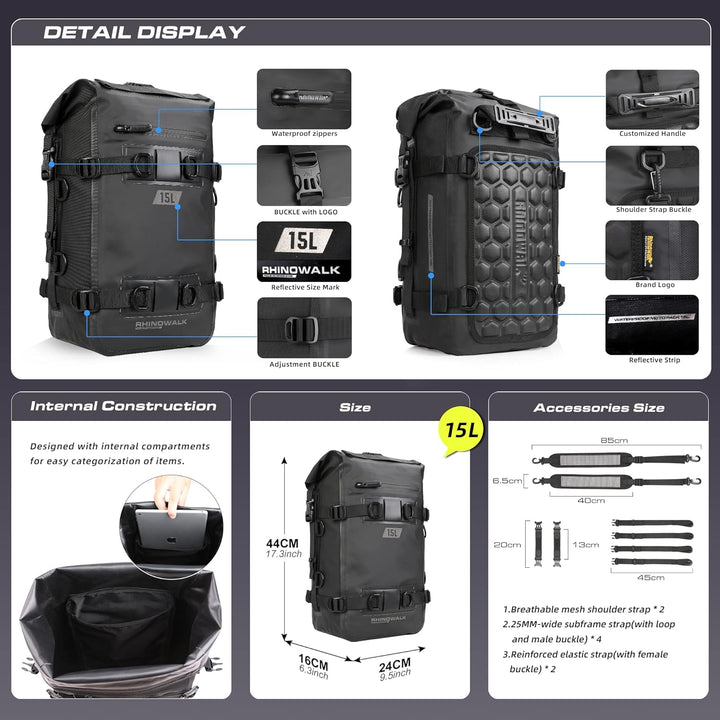 Rhinowalk Motorrad Sitztasche 8/15/30L Wasserdicht Motorradtasche Satteltaschen Gepäckträgertaschen