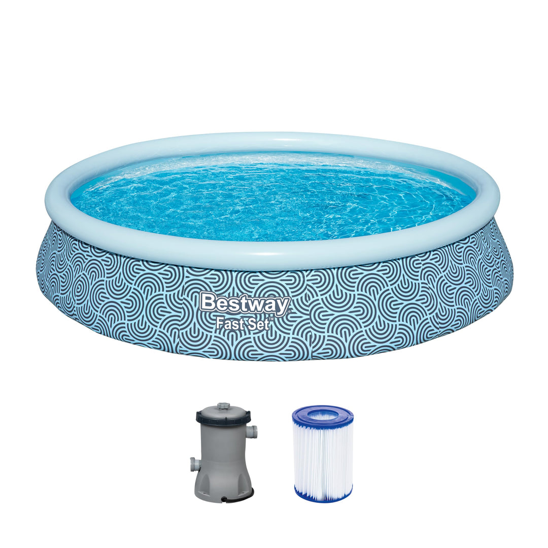 Bestway Fast Set aufblasbares Pool-Set, rund, 396 cm x 396 cm x 84 cm, Grau