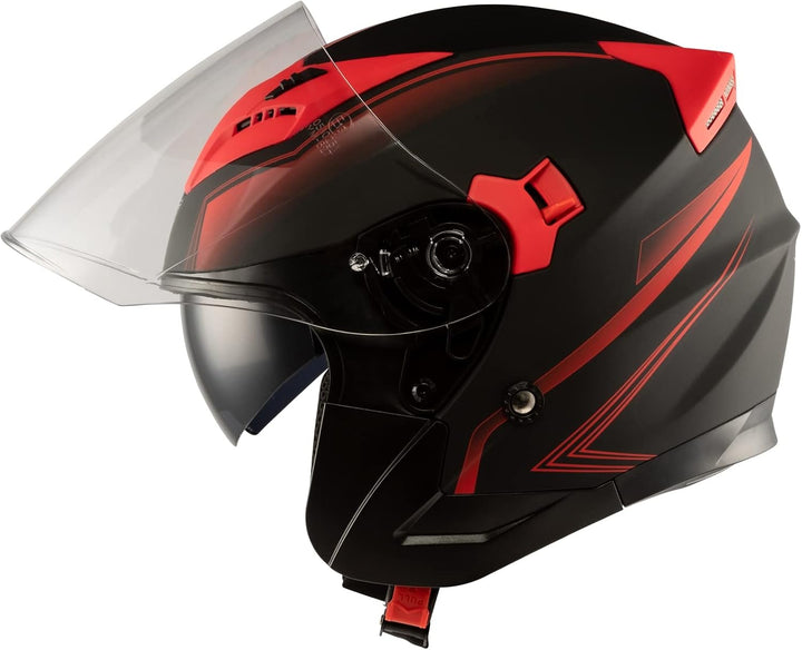 Motorradhelm Doppeltvisier City Jet Zertifikat ECE 22-05 Scooter 59-60 cm ( L) Matt Rot, 59-60 cm (