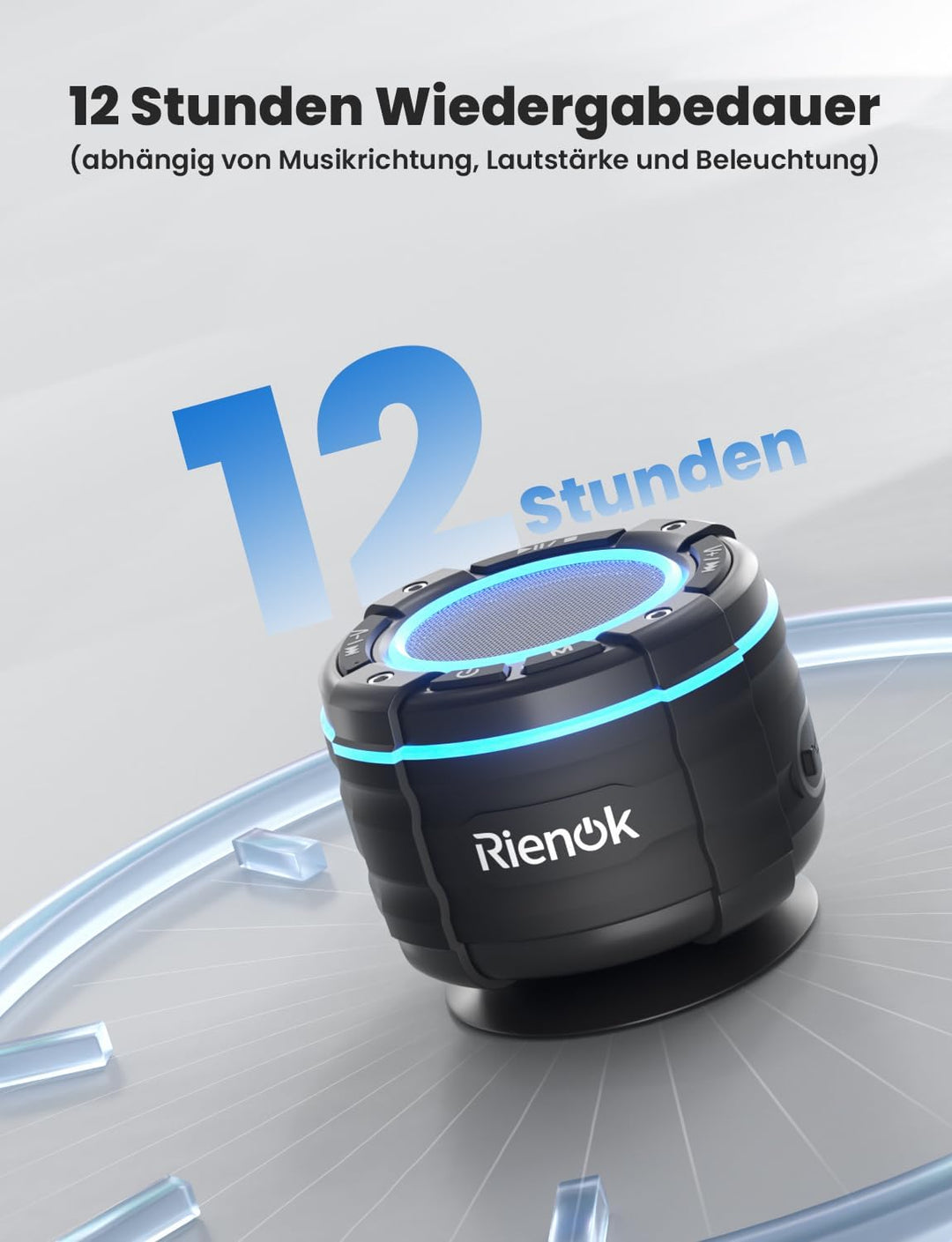RIENOK Bluetooth Lautsprecher Duschradio FM Radio 12 Std. IPX7 Shower Speaker Bluetooth Duschlautspr
