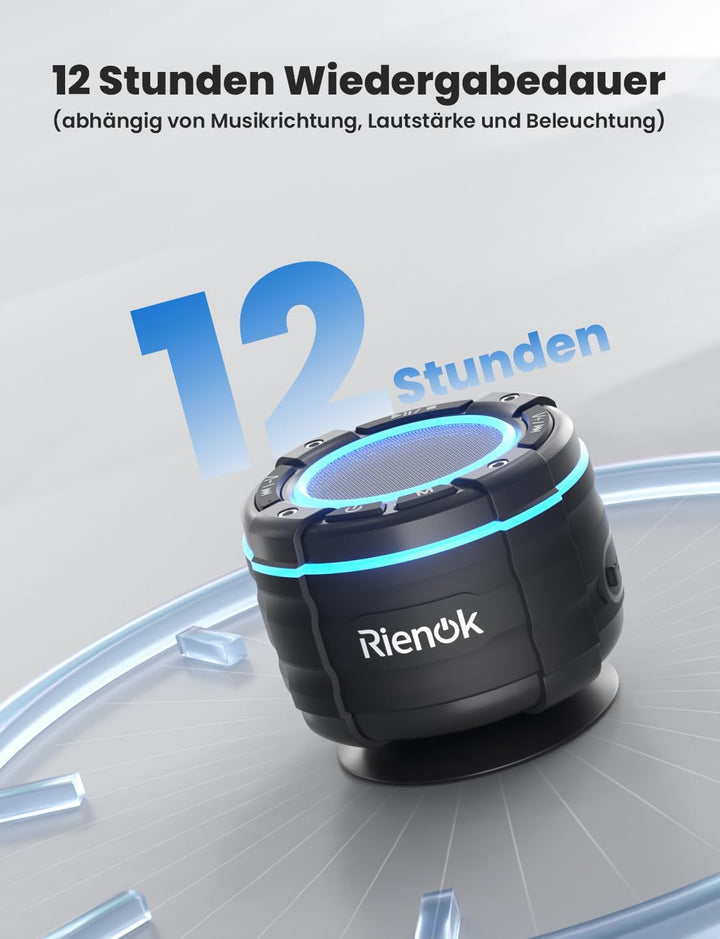 RIENOK Bluetooth Lautsprecher Duschradio FM Radio 12 Std. IPX7 Shower Speaker Bluetooth Duschlautspr