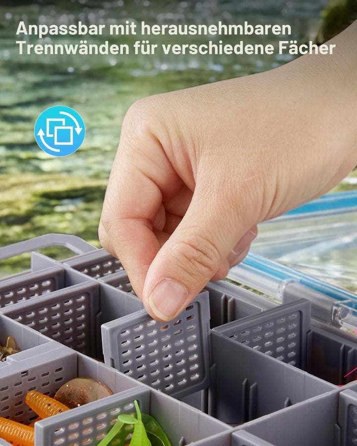 Gonex Köderboxen Angeln 2er-Pack, Wasserdichte Angelboxen mit Verstellbaren Fächern, Transparente Tr