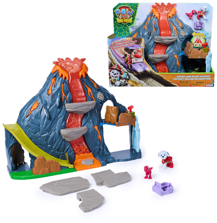 PAW PATROL: Der Dino Film, Super-Lava-Blast Vulkan-Spielset, 360 Grad bespielpares Set mit Marshall-