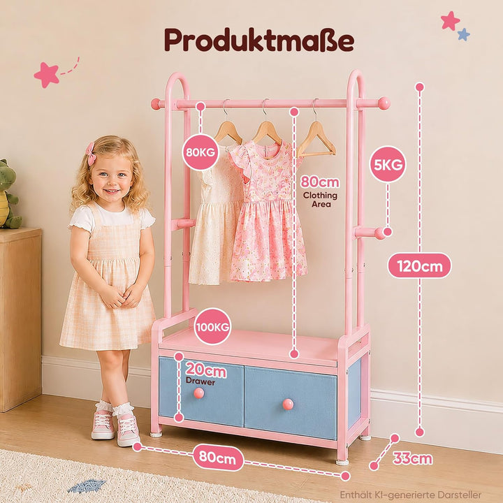 HOKEEPER Kinder Kleiderständer 80x33x120cm 200kg 3 Farben Rosa, Rosa