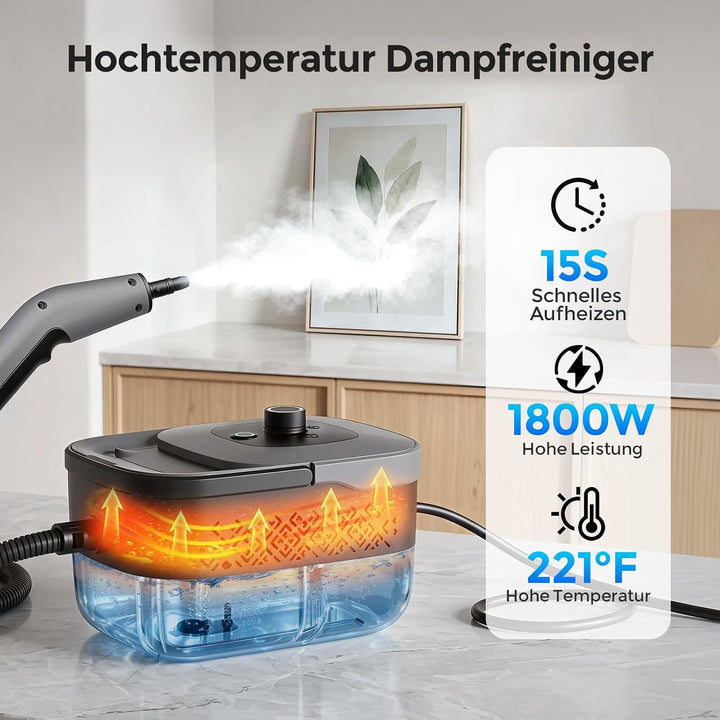 Dampfreiniger Handgerät, Tragbarer Dampfreiniger 1800W, 1.6L Wassertank Kohlefarben, Kohlefarben