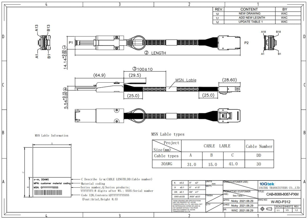 10Gtek® External Mini SAS SFF-8088 zu Internal Mini SAS SFF-8087 Kabel, 0.5-Meter(1.65-ft) SFF-8088