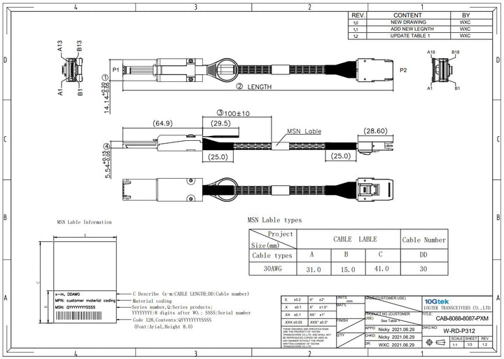 10Gtek® External Mini SAS SFF-8088 zu Internal Mini SAS SFF-8087 Kabel, 0.5-Meter(1.65-ft) SFF-8088