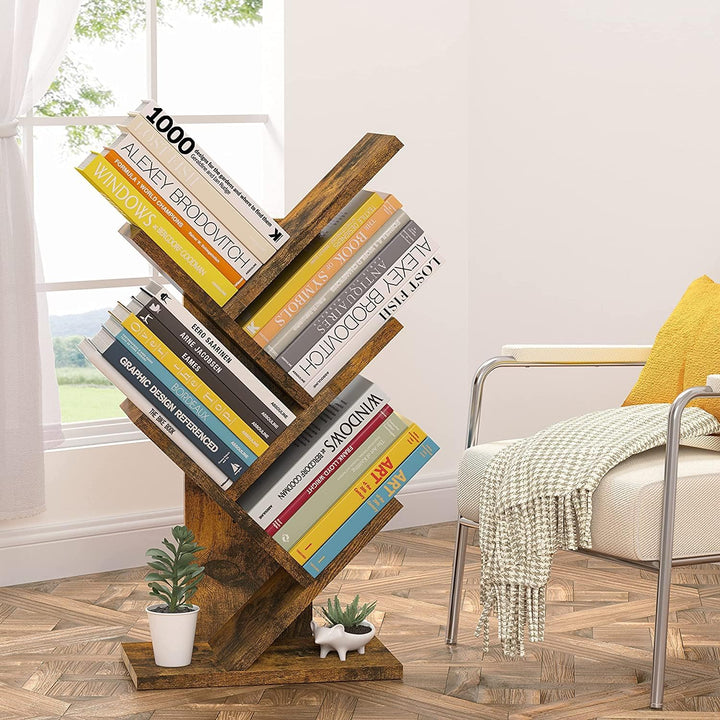 Hoctieon Baum-Bücherregal, 4-stöckig, Bücheraufbewahrung, Organizer, Regale, Bodenstehendes Bücherre
