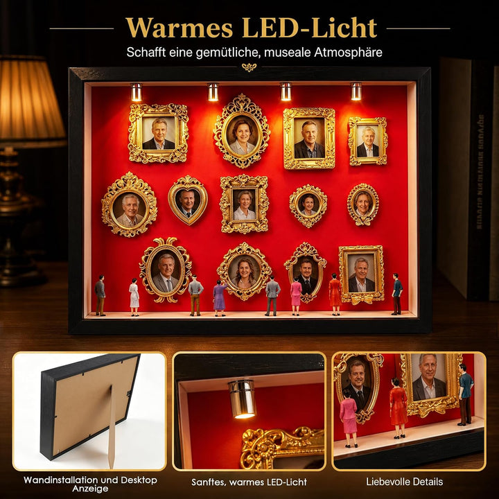DIY Mini Museum Silhouette Box, Mini Museum Bilderrahmen mit LED Licht,13 Mini Goldrahmen &amp; 16 Figur