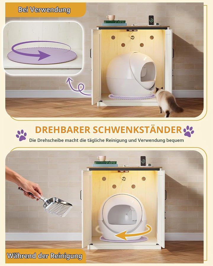 Hzuaneri Gross Katzenschrank, 82 × 70 × 90 cm, Verdeckter Katzenklo Schrank mit Drehbarer Schale, St