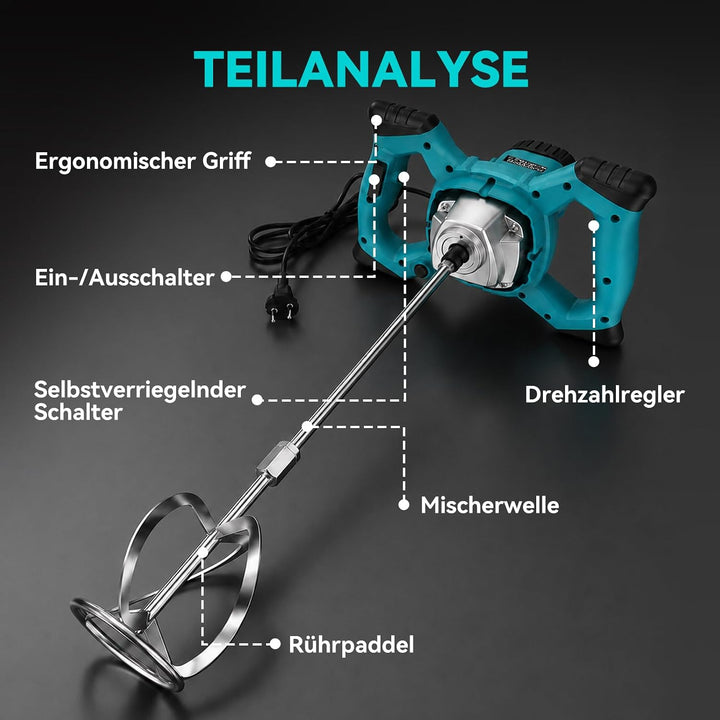 Rührwerk 600 W, Mörtelrührer mit 6 Gang-Getriebe, elektrischer Mörtelrührer