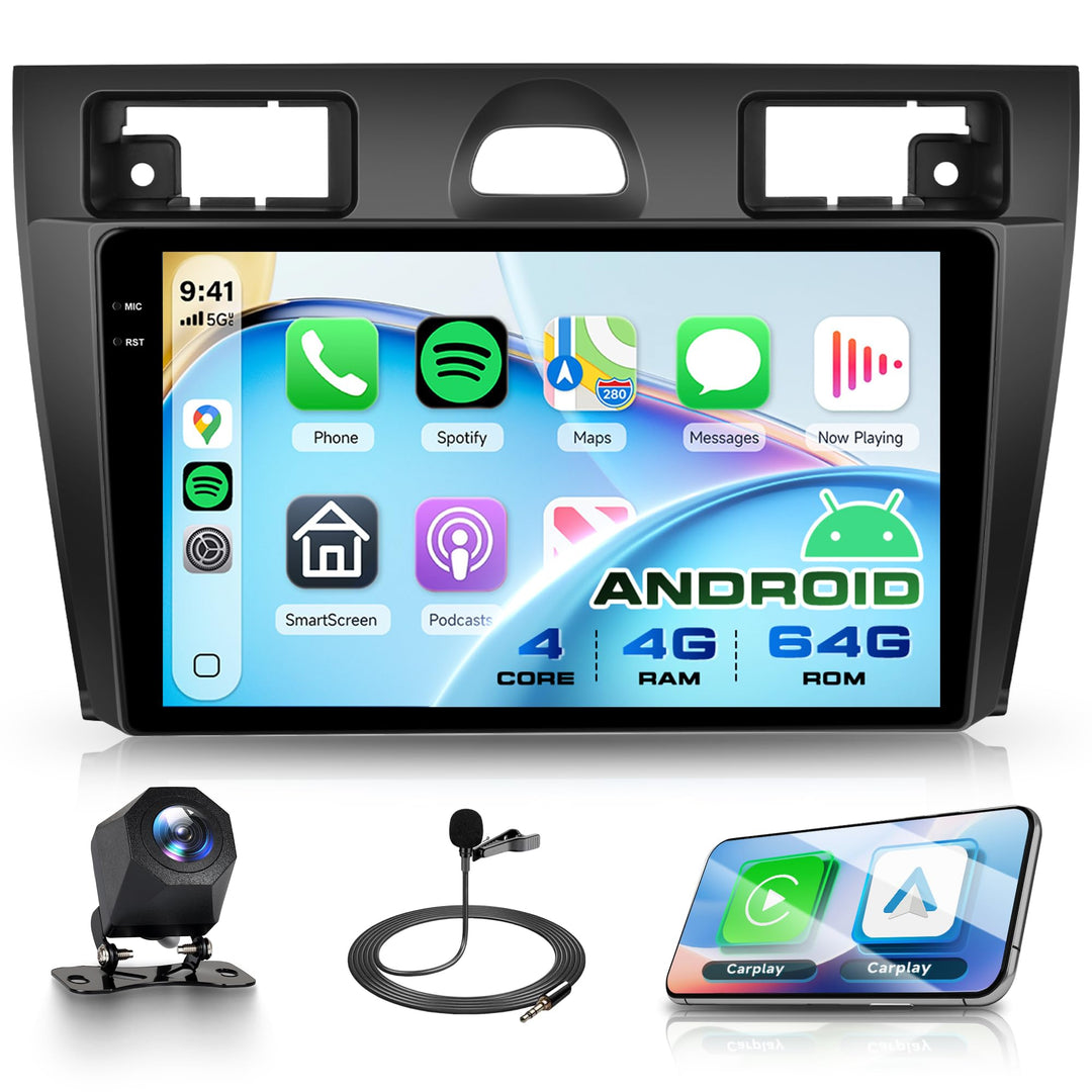 Rimoody 4G+64G Android 15 Autoradio für Ford Fiesta Mk5 2002-2008 9 Zoll Incell Touchscreen Autoradi