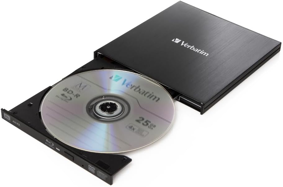 Verbatim Externer Slimline Bluray Writer mit USB 3.0-Kabel, externer DVD und Bluray Brenner, ideal f