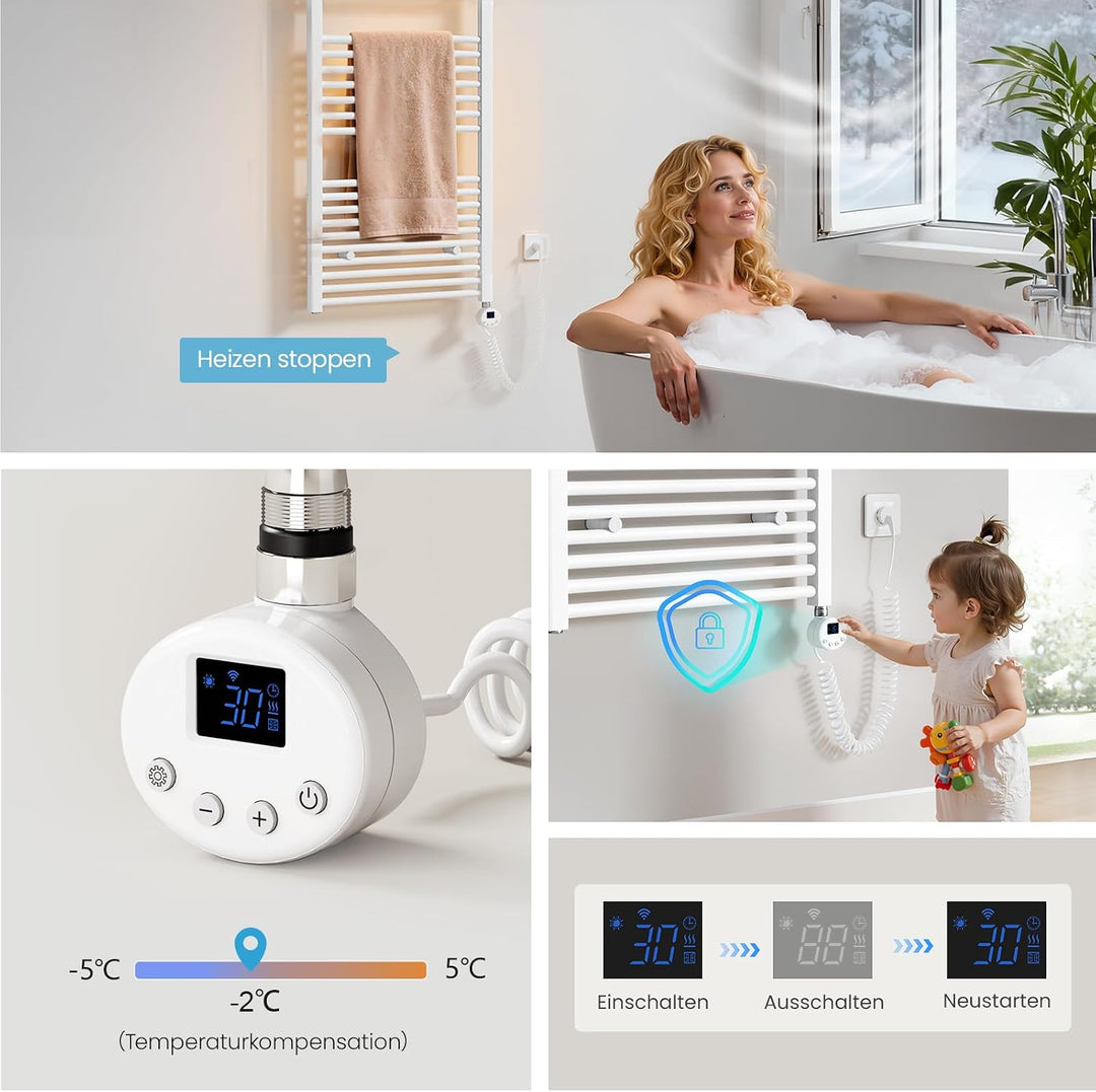 Heilmetz Smart WiFi Badheizkörper Elektrisch 70x40cm Elektrischer Handtuchtrockner mit Thermostat un