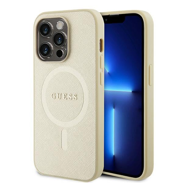 GUESS GUHMP15LPSAHMCB Hülle für iPhone 15 Pro 6.1" golden hardcase Saffiano