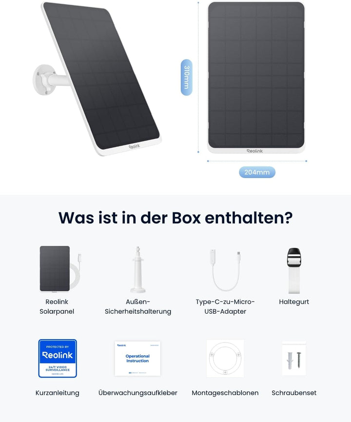 Reolink 12W Solarpanel für wiederaufladbare, akkubetriebene Aussenkamera, IP65 Wetterfest
