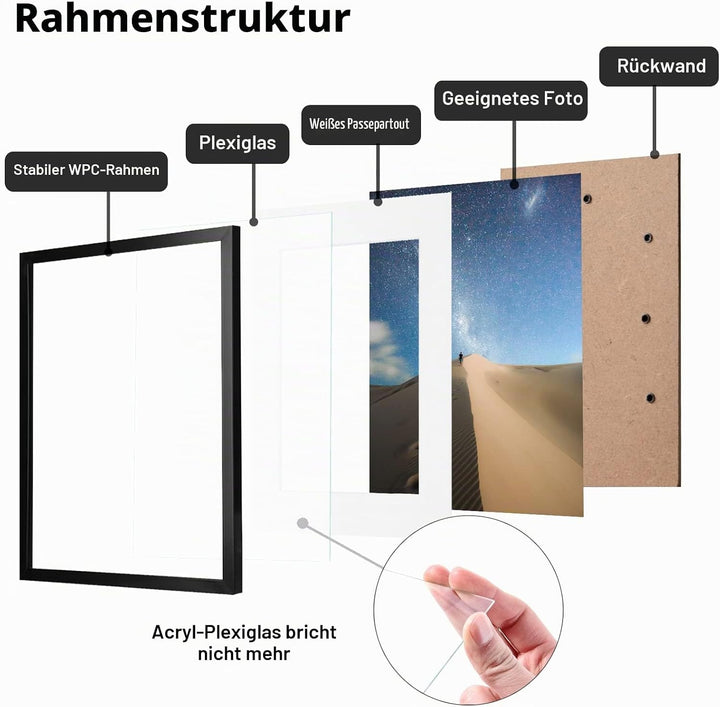 EGOFINE Bilderrahmen A3 2er Set, Heavy Duty Wooden Composite Photo Frames with Plexiglass - Horizont