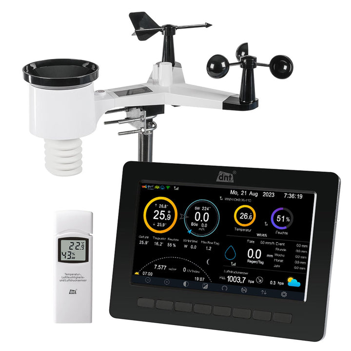 dnt WiFi-Wetterstation WeatherScreen PRO, Wetter- und Raumklima stets unter Kontrolle, Datenlogger-F