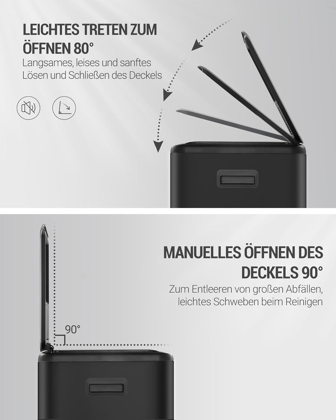 Hzuaneri Mülleimer Küche, 2 x 30 L, Mülltrennsystem 2 Fächer 60 L, Edelstahl-küchenmülleimer, Tretmü