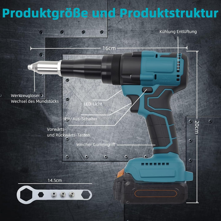 Bürstenlose Akku Nietzange mit LED-Licht, Kompatibel mit Makita 18V Li-Ion Akkus | Ideal für Baustel