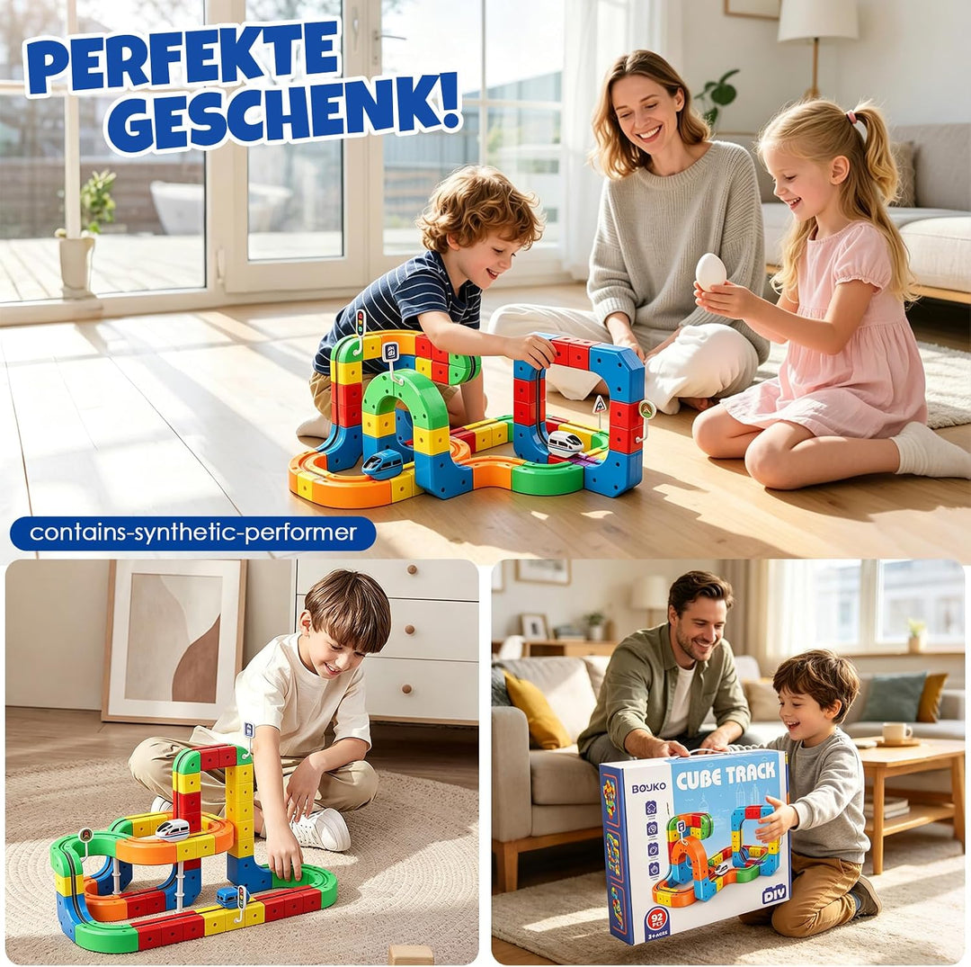 Eisenbahn Elektrisch Cube Track 92pcs Electric Train Set DIY Zugstrecken-Set mit Schwerkraft Defying