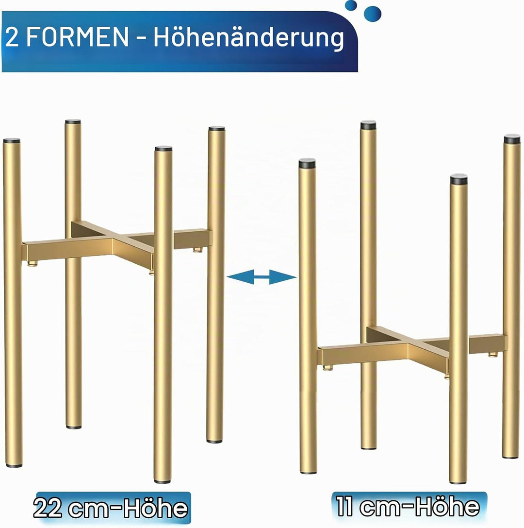 2pcs Verstellbarer Pflanzenständer aus Metall Gold, 21cm-35cm Blumenständer Plant Stand, Blumenständ