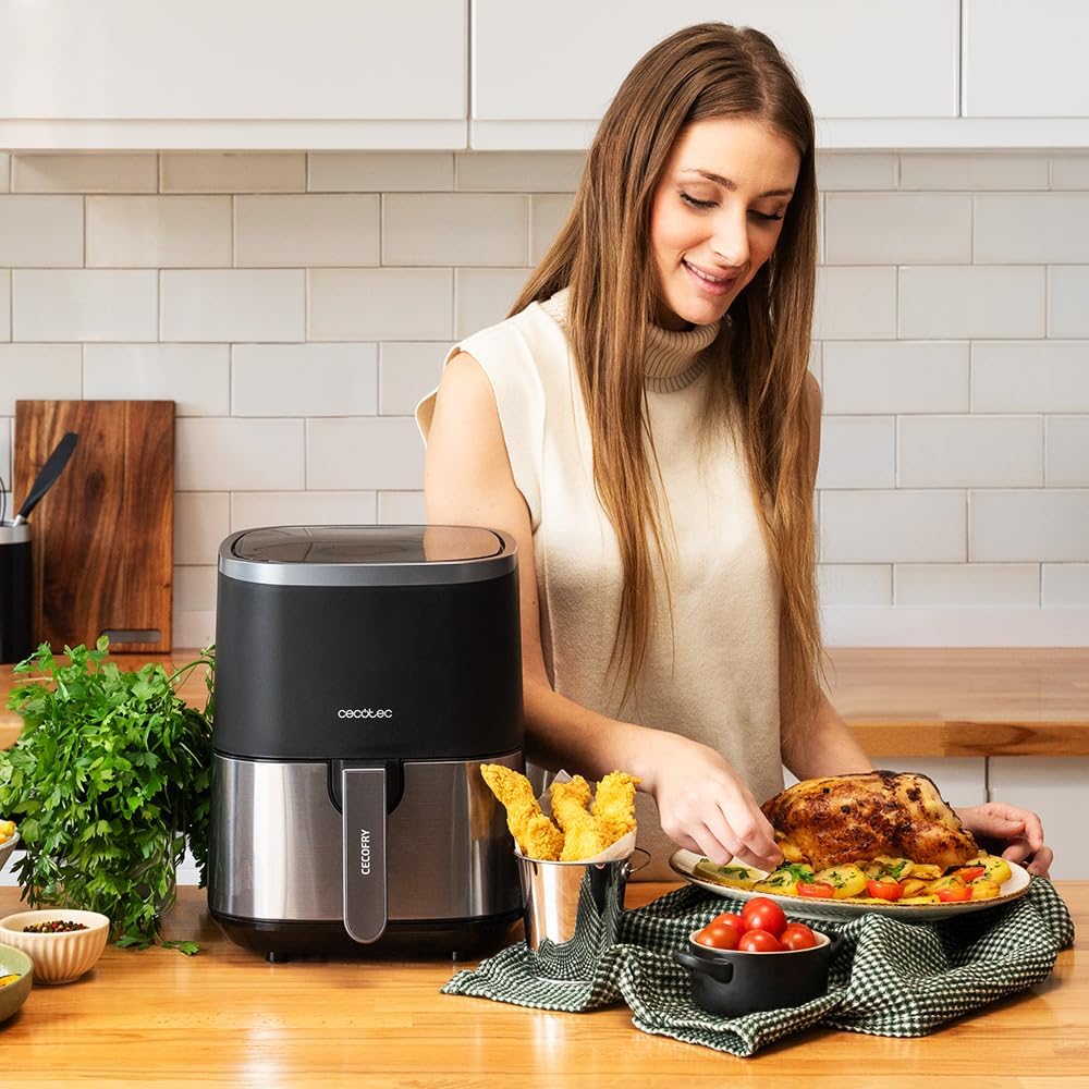 Cecotec Heissluftfritteuse ohne Öl, 4 L Cecofry Fantastik Inox 4000. Air Fryer. 1400 W, Kompakt, Tou
