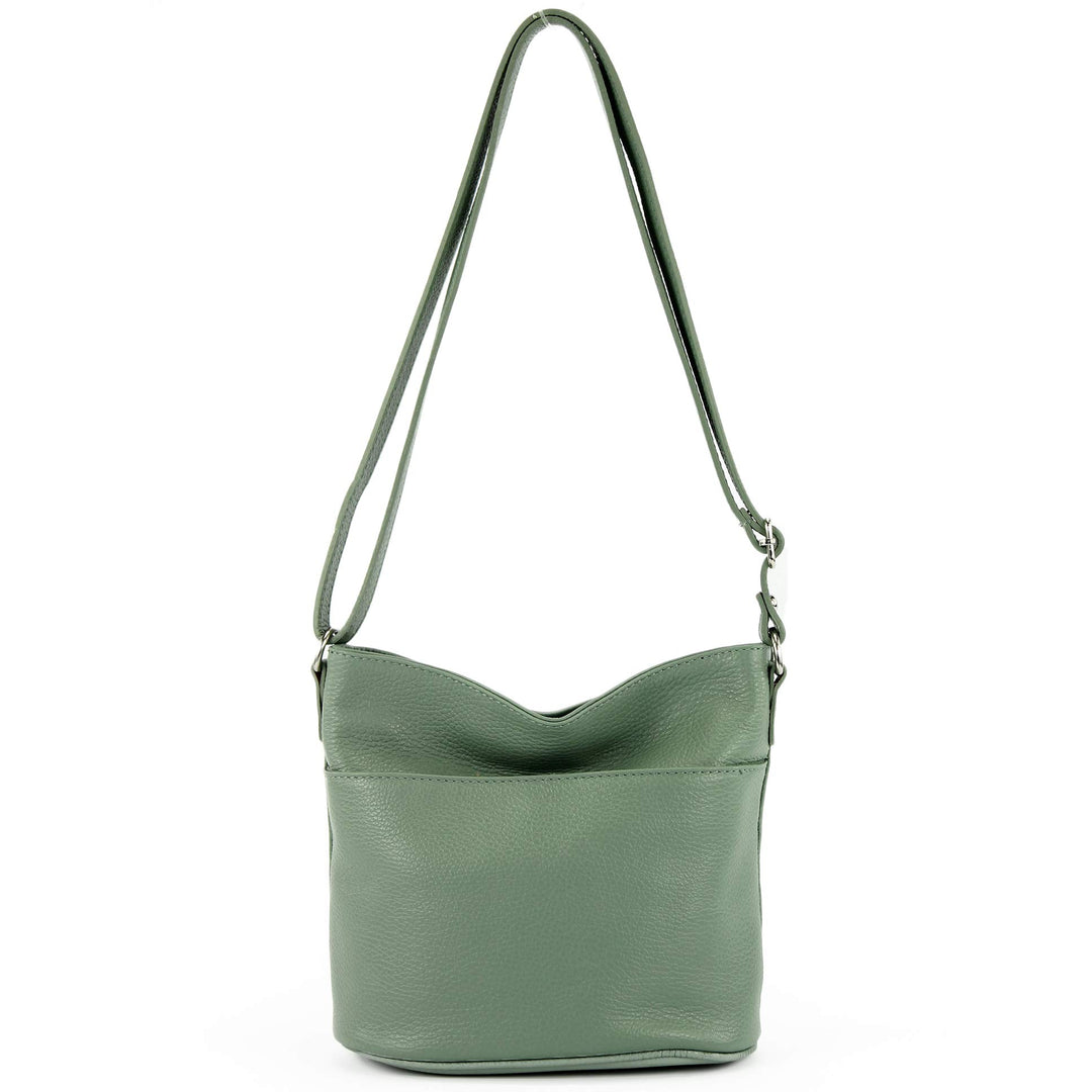 modamoda de - T198 - ital. Umhängetasche Klein Small aus Leder Graugrün, Graugrün