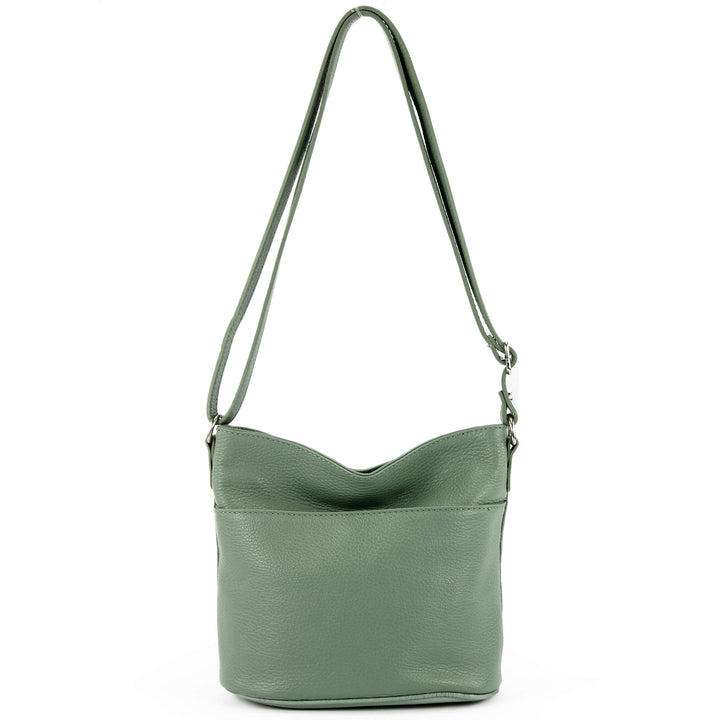 modamoda de - T198 - ital. Umhängetasche Klein Small aus Leder Graugrün, Graugrün