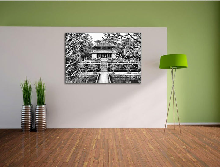 Pixxprint Monocrome, chinesischer Tempel, Format: 100x70 auf Leinwand, 100x70