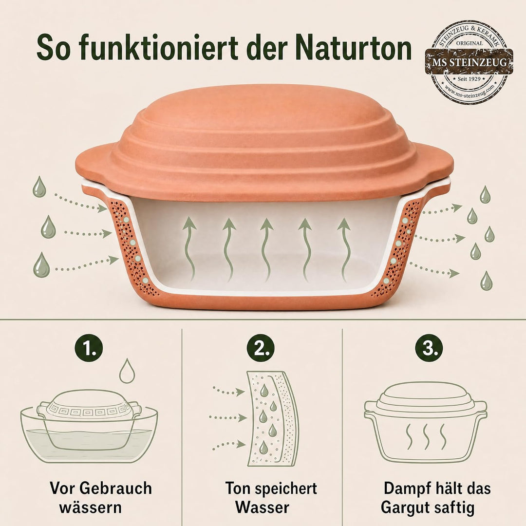 TerraStone XL Gänsebräter oval mit Deckel, 45 x 27 cm, Terrakotta, Gänsebräter