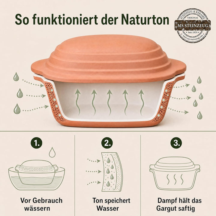 TerraStone XL Gänsebräter oval mit Deckel, 45 x 27 cm, Terrakotta, Gänsebräter