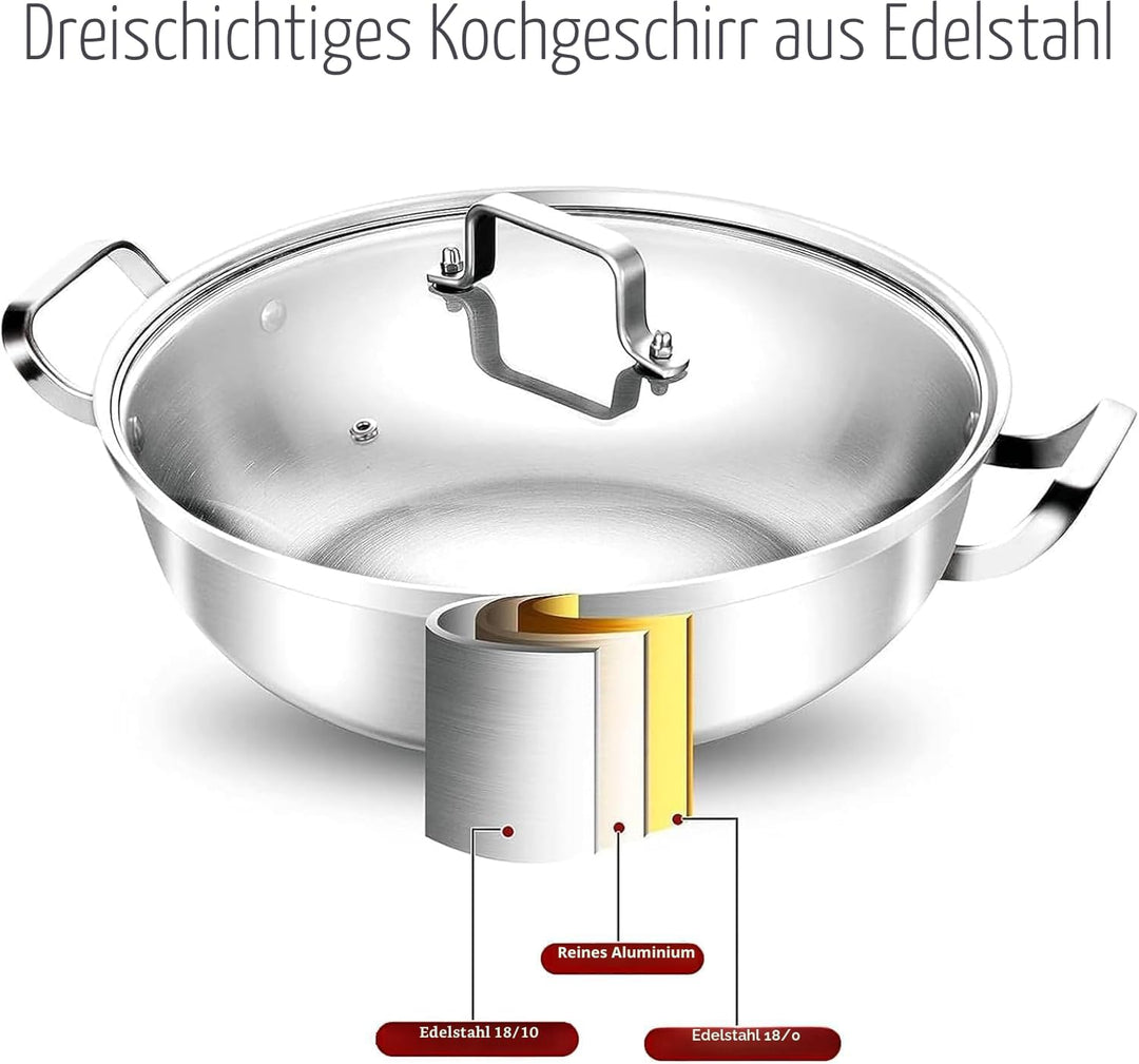 Edelstahltopf 35 cm,6.5L,Grosse Edelstahlkochgeschirr – Stark Robuste Suppe Topf,Dreischicht-Boden &amp;