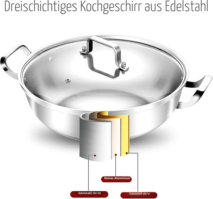 Edelstahltopf 35 cm,6.5L,Grosse Edelstahlkochgeschirr – Stark Robuste Suppe Topf,Dreischicht-Boden &amp;