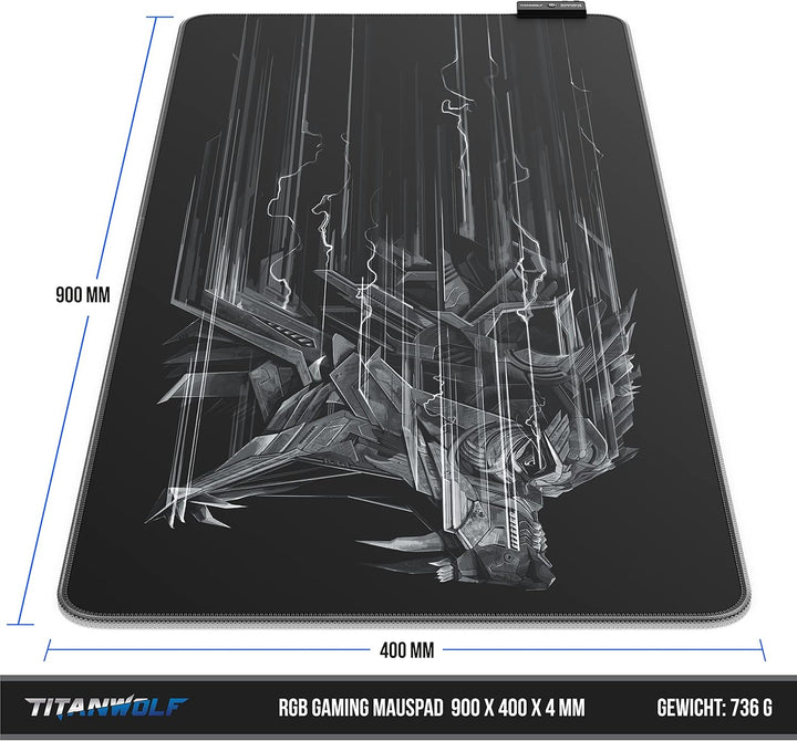 CSL-Computer – XXL RGB Gaming Mauspad – LED Schreibtischunterlage – 900 x 400 mm Übergrösse – XXL Ma