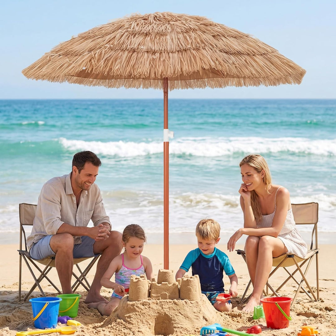 GOPLUS Sonnenschirm Hawaii, Ø 155 cm PP Strohschirm, Strandschirm | Sonnenschirm von 140-190 cm Höhe