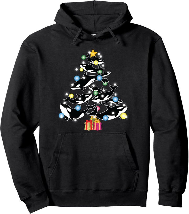 Orca-Wal und Weihnachtsbaum Orca Weihnachten Pullover Hoodie