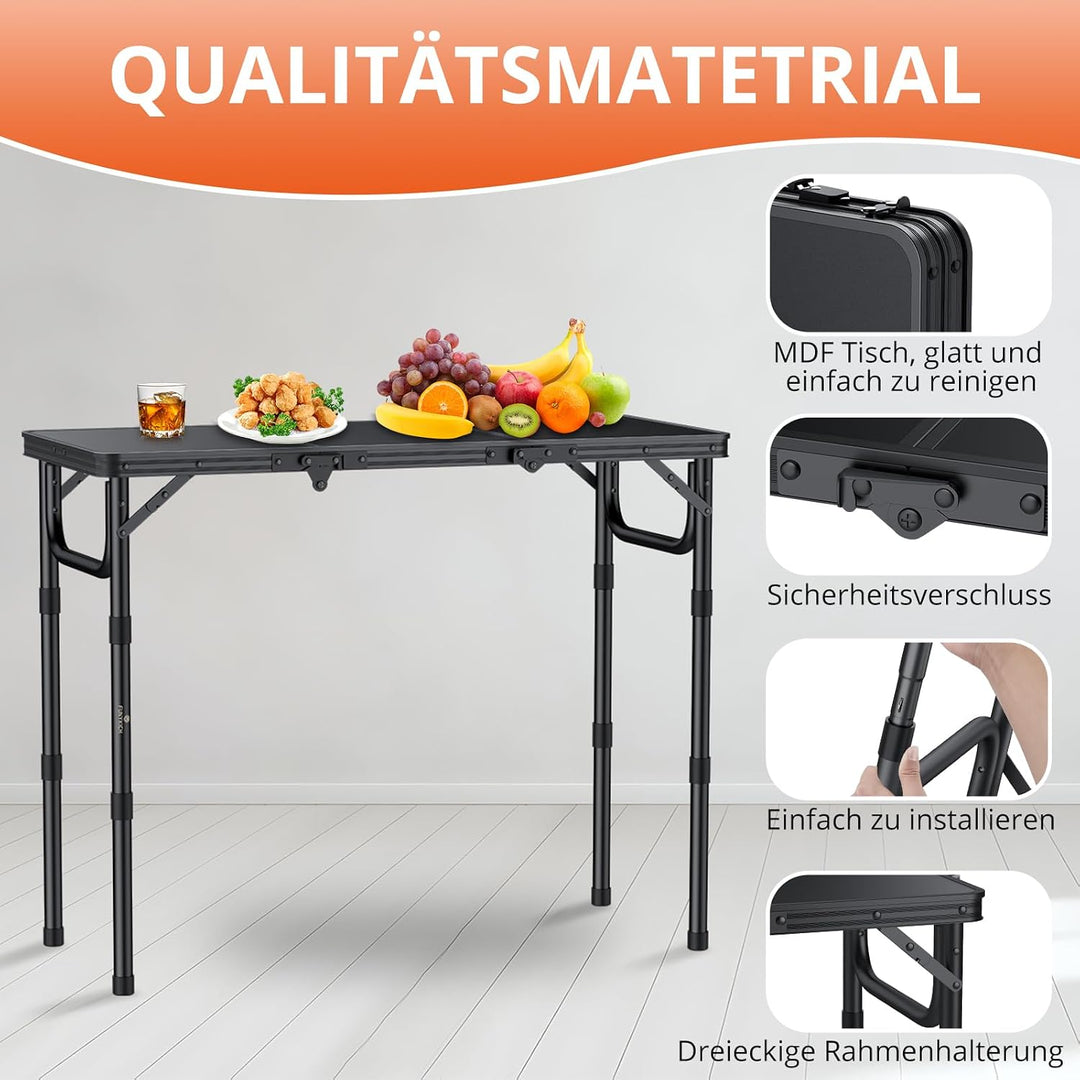 FUNYKICH Campingtisch klappbar mit 3 Einstellbarer Höhe(26/48/70), tragbarer Aluminium Grilltisch Ou