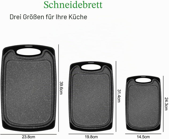 SHURFFY Schneidebrett Kunststoff mit Saftrillen und Rutschfeste Griffe Professionelles Schneidebrett