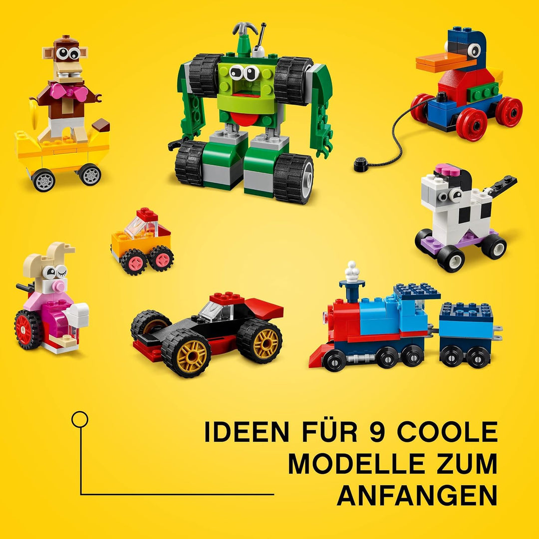 LEGO 11014 Classic Steinebox mit Rädern, Bausteine für Kinder, Spielzeug ab 4 Jahren, mit Spielzeuga