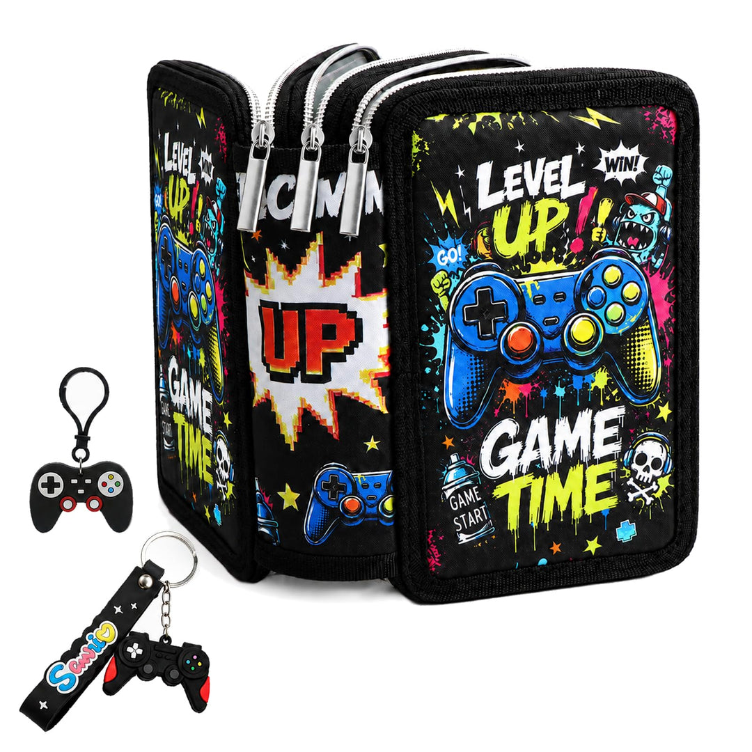 Gaming Federmäppchen 3 Fächer Grosse Federtasche Federmappe für Jungen