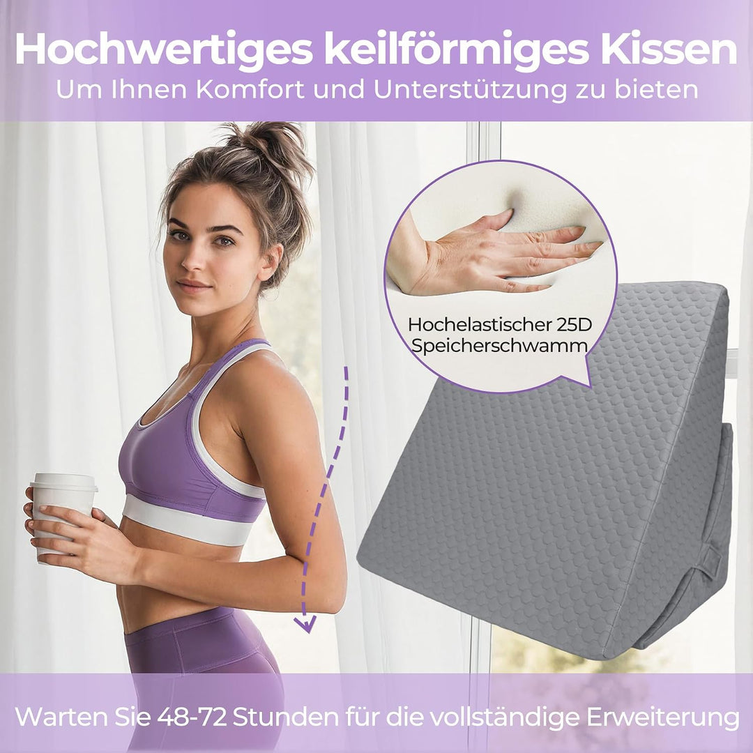 Babenest Verstellbares Keilkissen mit Hochdichteschaum, Lesekissen für Bett Luftschicht Grau, Luftsc