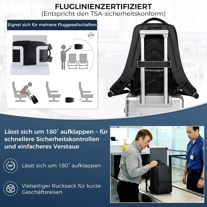 Fenree.geer 1800D Erweiterbarer Laptop Rucksack,Rucksack Herre 21,6L-32,4L Schwarz 2 Erweiterbar, Sc