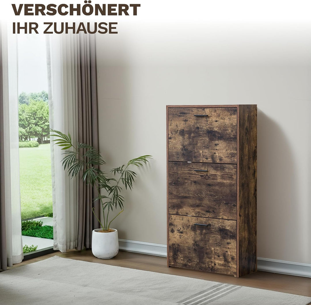 CATAVANA Schuhschrank Schmal - 3 Fächer für 18 Paar - Schuhregal Geschlossen - Platzsparend &amp; Modern