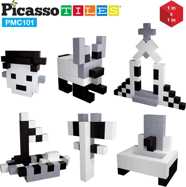 Picasso Cubes 1” Magnetic Puzzle Cube 101 pcs Black and White Magnet Construction Building Block Set