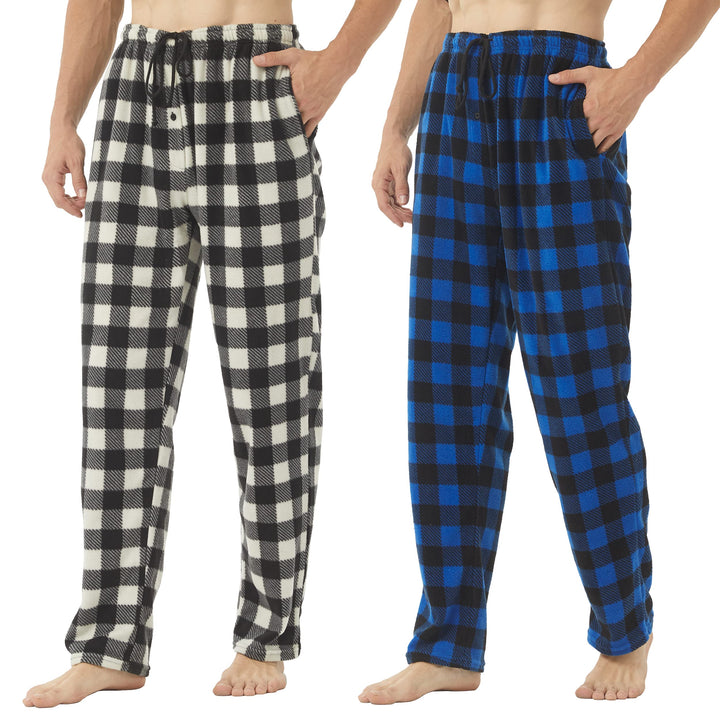 YUSHOW 2er Pack Schlafanzughose Herren Lang Fleece Karierte Pyjamahose Winter Warm Pyjama Hose Soft